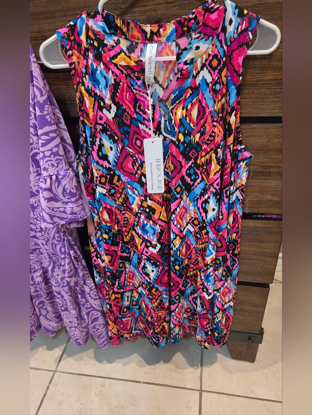 Dear Scarlett Multi-Color Ikat-Print Sleeveless Tank Dress NEW
